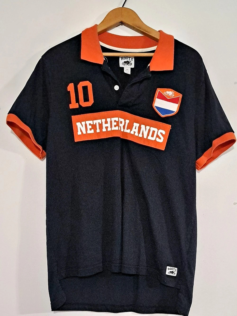Roots Netherlands polo shirt Men's Black & Orange Polo Size Large